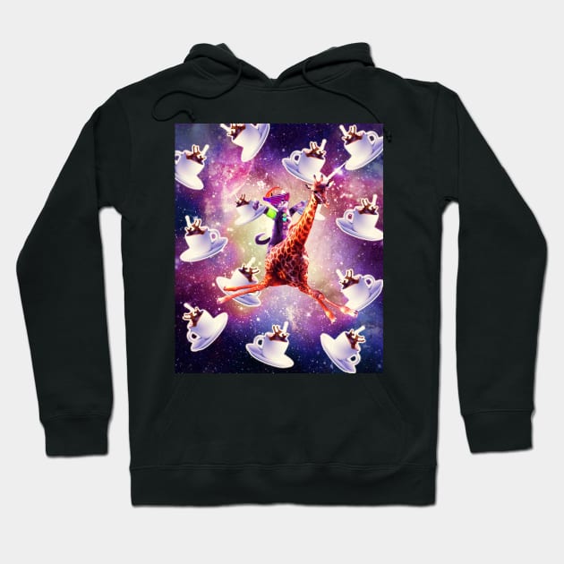 Rave Space Cat On Giraffe Unicorn - Coffee Hoodie by Random Galaxy